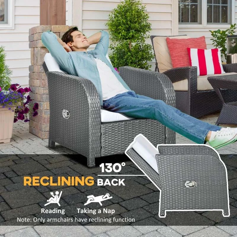 Outsunny 7-Seater Rattan Garden Furniture Set - Grey - 860-251V70GY 5 Outsunny 7-Seater Rattan Garden Furniture Set - Grey - 860-251V70GY - Image 5