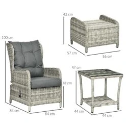 Outsunny 2-Seater Rattan Reclining Sun Lounger Set - Grey - 860-264V00GY -OUTSUNNY Sales Shop o u outsunny 860 264v00gy dimensions