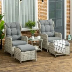 Outsunny 2-Seater Rattan Reclining Sun Lounger Set - Grey - 860-264V00GY -OUTSUNNY Sales Shop o u outsunny 860 264v00gy lifestyle