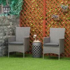 Outsunny Set Of 2 Rattan Armchairs - Grey - 861-004GY