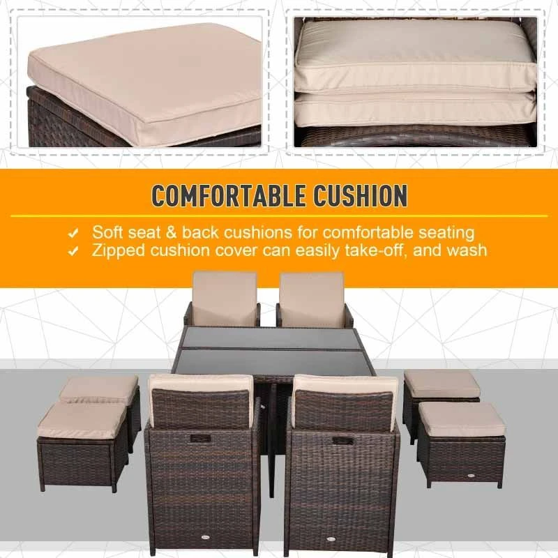 Outsunny 8-Seater Rattan Dining Table & Chairs Set - Brown - 861-028BN 5 Outsunny 8-Seater Rattan Dining Table & Chairs Set - Brown - 861-028BN - Image 5