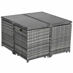 Outsunny 8-Seater Rattan Wicker Dining Table & Chairs Set With Cushion - 861-028GY -OUTSUNNY Sales Shop o u outsunny 861 028gy space3