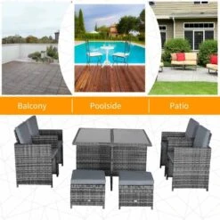 Outsunny 8-Seater Rattan Wicker Dining Table & Chairs Set With Cushion - 861-028GY -OUTSUNNY Sales Shop o u outsunny 861 028gy use