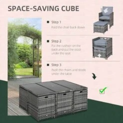 Outsunny 11 Piece Patio Dining Rattan Wicker Table & Chairs Set With Footrest - Mixed Grey - 861-031GY -OUTSUNNY Sales Shop o u outsunny 861 031gy space