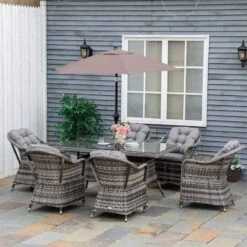 Outsunny 6-Seater Patio Rattan Wicker Dining Table & Armchairs Set - 861-037V70