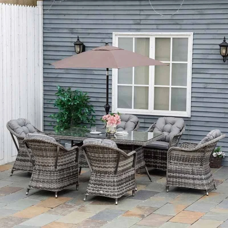 Outsunny 6-Seater Patio Rattan Wicker Dining Table & Armchairs Set - 861-037V70 1 Outsunny 6-Seater Patio Rattan Wicker Dining Table & Armchairs Set - 861-037V70