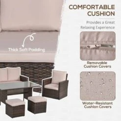 Outsunny 7-Seater Patio PE Rattan Wicker Table & Cushion Set - Mixed Brown - 861-040V70 -OUTSUNNY Sales Shop o u outsunny 861 040v70 cushion