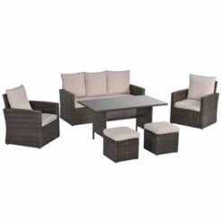 Outsunny 7-Seater Patio PE Rattan Wicker Table & Cushion Set - Mixed Brown - 861-040V70 -OUTSUNNY Sales Shop o u outsunny 861 040v70 full set