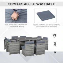 Outsunny 8-Seater Patio Rattan Wicker Dining Table & Chair Set - Mixed Grey - 861-042 15 Outsunny 8-Seater Patio Rattan Wicker Dining Table & Chair Set - Mixed Grey - 861-042 -OUTSUNNY Sales Shop o u outsunny 861 042 cushion