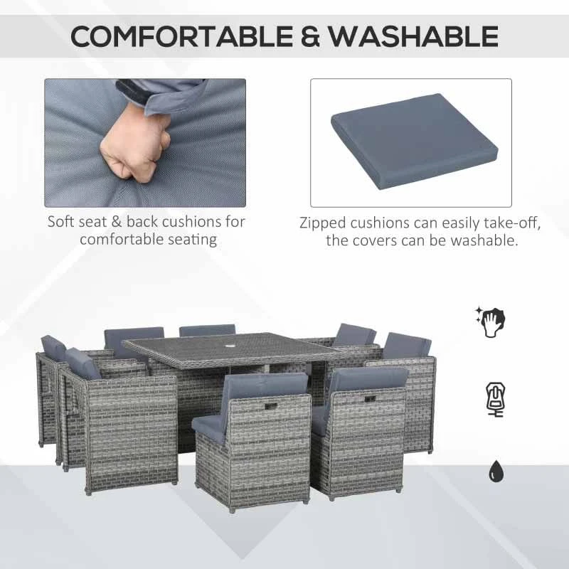 Outsunny 8-Seater Patio Rattan Wicker Dining Table & Chair Set - Mixed Grey - 861-042 6 Outsunny 8-Seater Patio Rattan Wicker Dining Table & Chair Set - Mixed Grey - 861-042 - Image 6