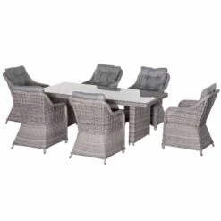 Outsunny 7 Piece PE Rattan Wicker Dining Table & Chair Set - Grey - 861-055V70 -OUTSUNNY Sales Shop o u outsunny 861 055v70 full set