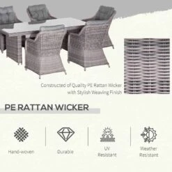 Outsunny 7 Piece PE Rattan Wicker Dining Table & Chair Set - Grey - 861-055V70 -OUTSUNNY Sales Shop o u outsunny 861 055v70 wicker