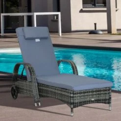 Outsunny Rattan Reclining Sun Lounger - Grey - 862-005V01GY 19 Outsunny Rattan Reclining Sun Lounger - Grey - 862-005V01GY -OUTSUNNY Sales Shop o u outsunny 862 005v01gy lifestyle