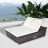 Outsunny Double Rattan Sun Lounger Day Bed - Brown/Cream - 862-007