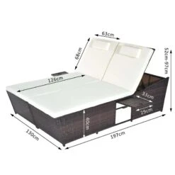 Outsunny Double Rattan Sun Lounger Day Bed - Brown/Cream - 862-007 8 Outsunny Double Rattan Sun Lounger Day Bed - Brown/Cream - 862-007 -OUTSUNNY Sales Shop o u outsunny 862 007 dimensions