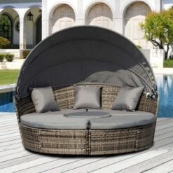Outsunny 4-Seater Rattan Garden Furniture Set With Canopy - Grey - 862-021V70