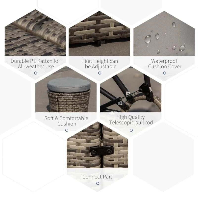 Outsunny 4-Seater Rattan Garden Furniture Set With Canopy - Grey - 862-021V70 7 Outsunny 4-Seater Rattan Garden Furniture Set With Canopy - Grey - 862-021V70 - Image 7