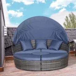 Outsunny 4-Seater Rattan Garden Furniture Set With Canopy - Grey/Blue - 862-021V70GY -OUTSUNNY Sales Shop o u outsunny 862 021v70gy lifestyle