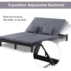 Outsunny 2 Seater Rattan Reclining Sun Lounger Set - Grey - 862-023V71BK -OUTSUNNY Sales Shop o u outsunny 862 023v71bk 5