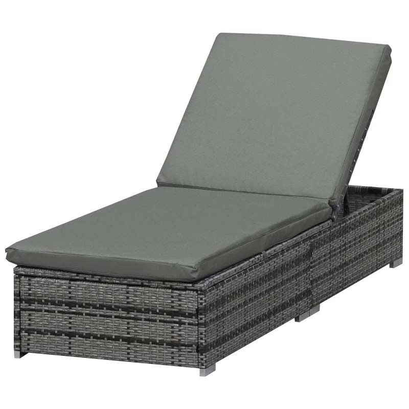 Outsunny Rattan Reclining Sun Lounger - Grey - 862-025 2 Outsunny Rattan Reclining Sun Lounger - Grey - 862-025 - Image 2