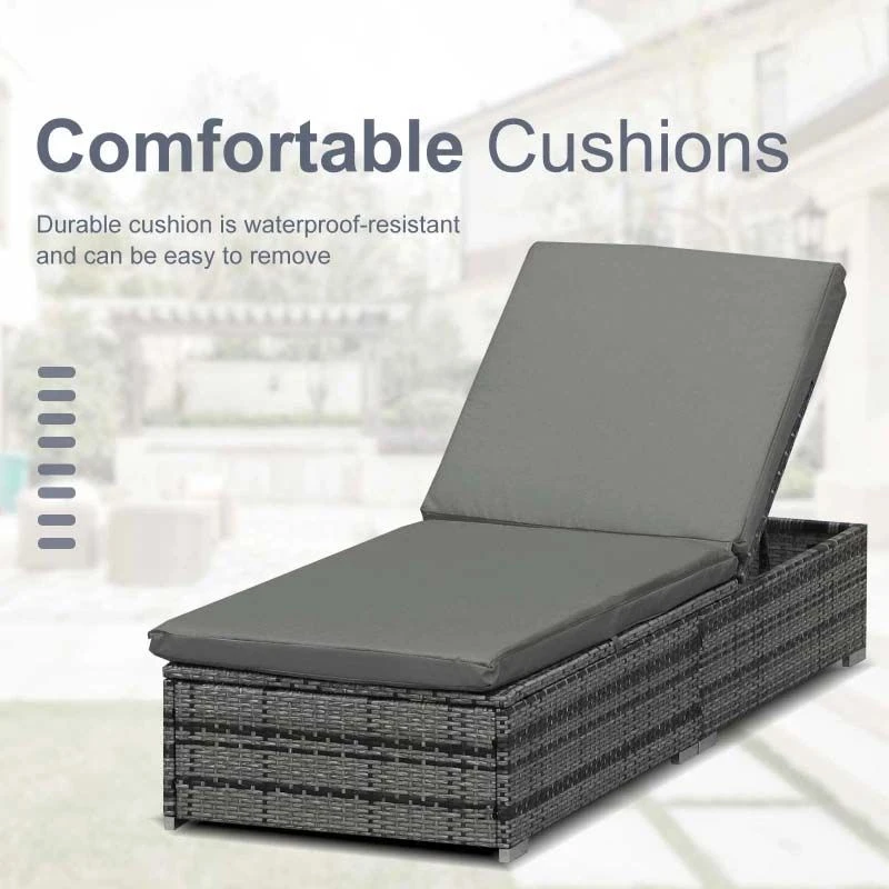 Outsunny Rattan Reclining Sun Lounger - Grey - 862-025 4 Outsunny Rattan Reclining Sun Lounger - Grey - 862-025 - Image 4