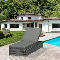 Outsunny Rattan Reclining Sun Lounger - Grey - 862-025