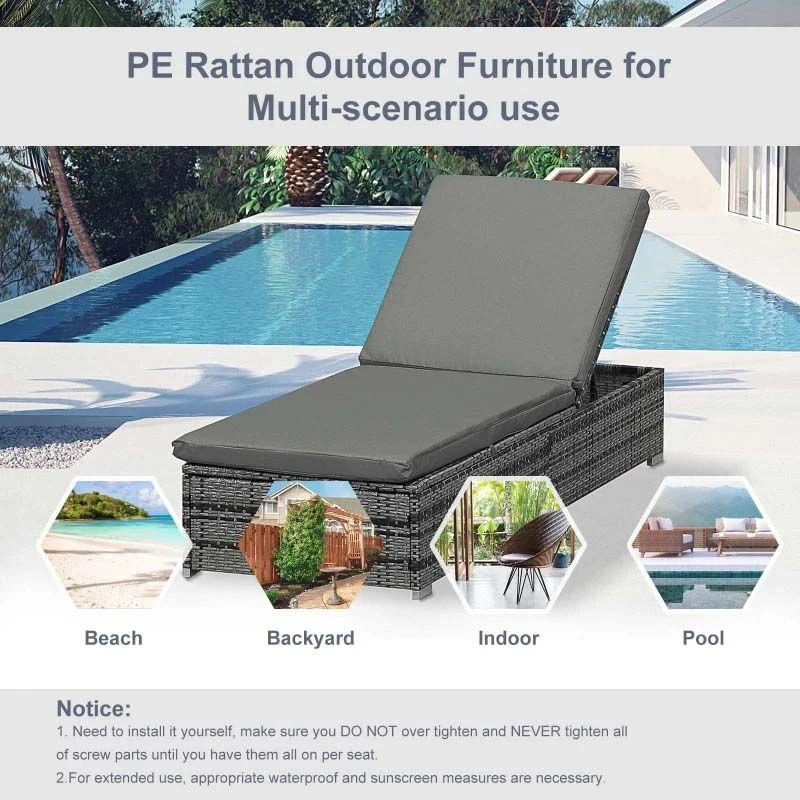 Outsunny Rattan Reclining Sun Lounger - Grey - 862-025 7 Outsunny Rattan Reclining Sun Lounger - Grey - 862-025 - Image 7