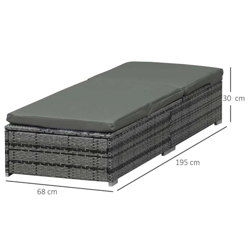 Outsunny Rattan Reclining Sun Lounger - Grey - 862-025 3 Outsunny Rattan Reclining Sun Lounger - Grey - 862-025 - Image 3