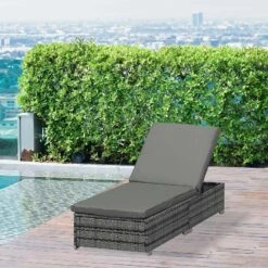 Outsunny Rattan Reclining Sun Lounger - Grey - 862-025 19 Outsunny Rattan Reclining Sun Lounger - Grey - 862-025 -OUTSUNNY Sales Shop o u outsunny 862 025 lifestyle