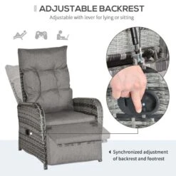 Outsunny 2-Seater Rattan Reclining Sun Lounger Set - Reclining - Grey - 862-032V70 -OUTSUNNY Sales Shop o u outsunny 862 032v70 3