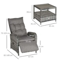 Outsunny 2-Seater Rattan Reclining Sun Lounger Set - Reclining - Grey - 862-032V70 -OUTSUNNY Sales Shop o u outsunny 862 032v70 dimensions
