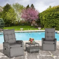 Outsunny 2-Seater Rattan Reclining Sun Lounger Set - Reclining - Grey - 862-032V70 -OUTSUNNY Sales Shop o u outsunny 862 032v70 lifestyle