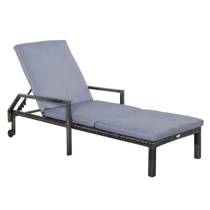 Outsunny Rattan Reclining Sun Lounger - Grey - 862-035V70 2 Outsunny Rattan Reclining Sun Lounger - Grey - 862-035V70 - Image 2