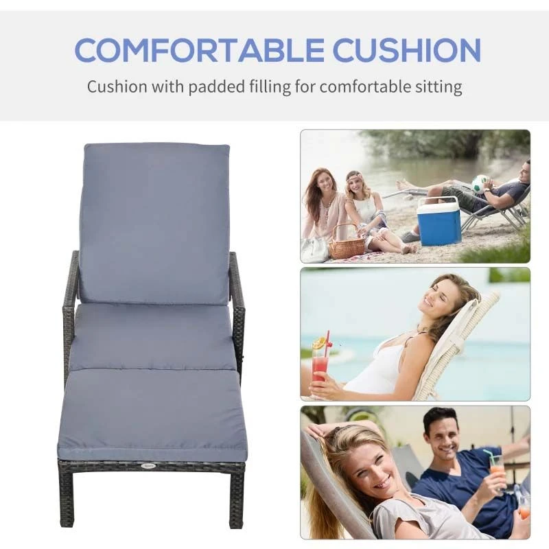 Outsunny Rattan Reclining Sun Lounger - Grey - 862-035V70 7 Outsunny Rattan Reclining Sun Lounger - Grey - 862-035V70 - Image 7