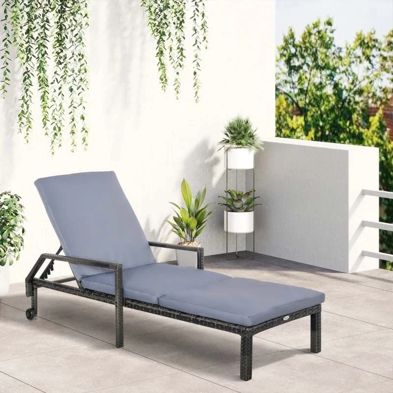 Outsunny Rattan Reclining Sun Lounger - Grey - 862-035V70 9 Outsunny Rattan Reclining Sun Lounger - Grey - 862-035V70 - Image 9