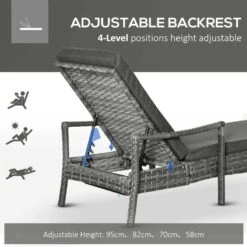 Outsunny Rattan Reclining Sun Lounger - Grey - 862-044V70GY 12 Outsunny Rattan Reclining Sun Lounger - Grey - 862-044V70GY -OUTSUNNY Sales Shop o u outsunny 862 044v70gy 2