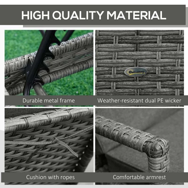 Outsunny Rattan Reclining Sun Lounger - Grey - 862-044V70GY 6 Outsunny Rattan Reclining Sun Lounger - Grey - 862-044V70GY - Image 6