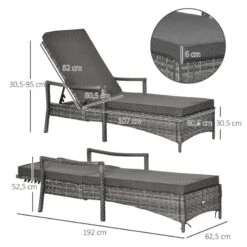 Outsunny Rattan Reclining Sun Lounger - Grey - 862-044V70GY 11 Outsunny Rattan Reclining Sun Lounger - Grey - 862-044V70GY -OUTSUNNY Sales Shop o u outsunny 862 044v70gy dimensions