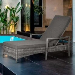 Outsunny Rattan Reclining Sun Lounger - Grey - 862-044V70GY 17 Outsunny Rattan Reclining Sun Lounger - Grey - 862-044V70GY -OUTSUNNY Sales Shop o u outsunny 862 044v70gy lifestyle