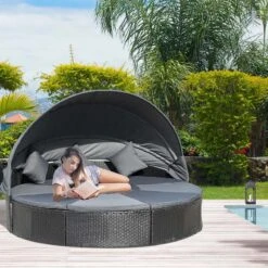 Outsunny 4 Piece Rattan Garden Day Bed - Grey - 862-056V70 -OUTSUNNY Sales Shop o u outsunny 862 056v70 lifestyle
