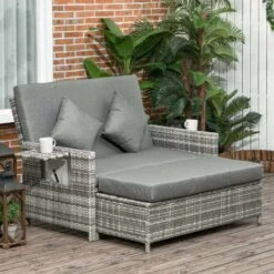 Outsunny 2-Seater Rattan Garden Furniture Set - Grey - 862-057V71GY