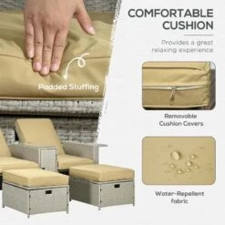 Outsunny 5 Piece Rattan Sun Lounger Set - Beige - 862-067V71BG -OUTSUNNY Sales Shop o u outsunny 862 067v71bg 3