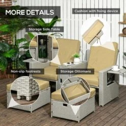 Outsunny 5 Piece Rattan Sun Lounger Set - Beige - 862-067V71BG -OUTSUNNY Sales Shop o u outsunny 862 067v71bg 5