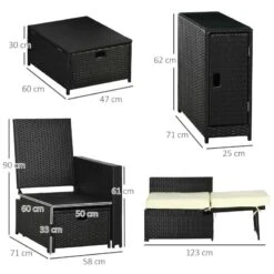 Outsunny 5 Piece Rattan Sun Lounger Set - Black - 862-067V71BK 12 Outsunny 5 Piece Rattan Sun Lounger Set - Black - 862-067V71BK -OUTSUNNY Sales Shop o u outsunny 862 067v71bk dimensions