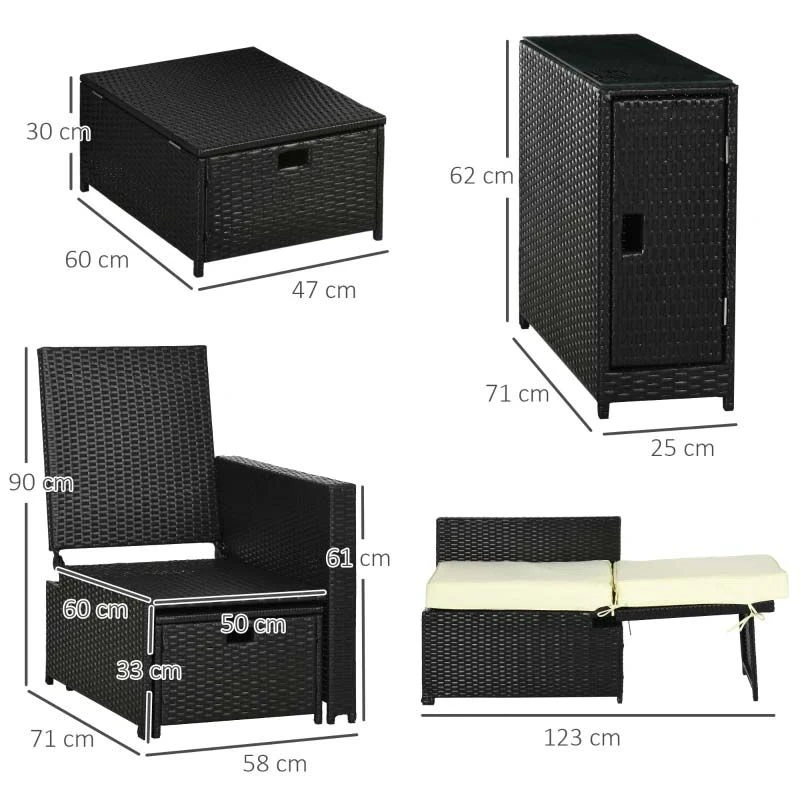 Outsunny 5 Piece Rattan Sun Lounger Set - Black - 862-067V71BK 3 Outsunny 5 Piece Rattan Sun Lounger Set - Black - 862-067V71BK - Image 3