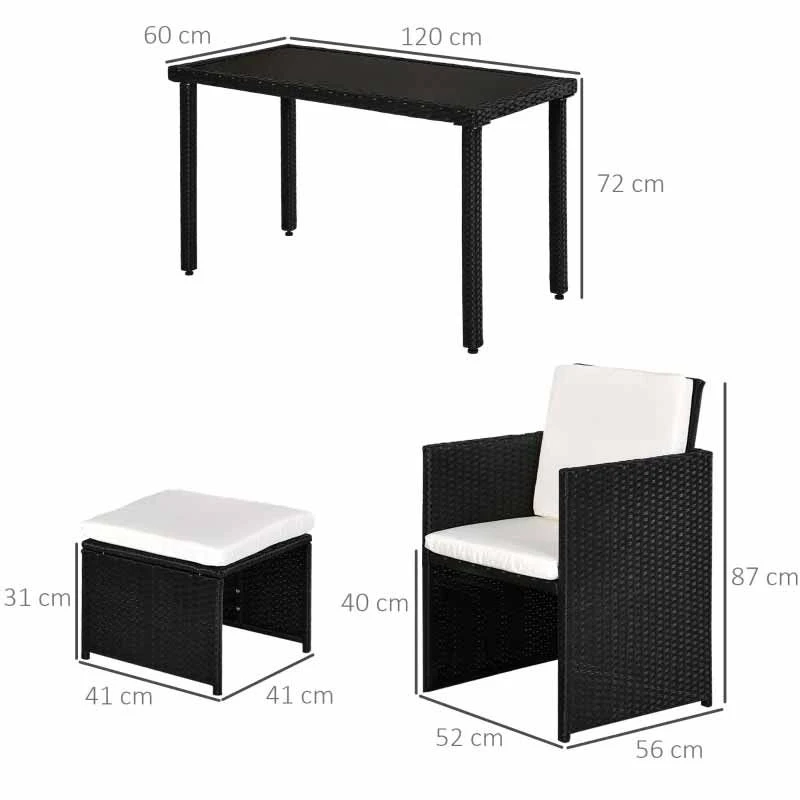 Outsunny 4-Seater Rattan Table & Chair Set - Black & Creamy White - 863-009BK 2 Outsunny 4-Seater Rattan Table & Chair Set - Black & Creamy White - 863-009BK - Image 2