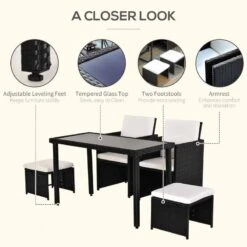 Outsunny 4-Seater Rattan Table & Chair Set - Black & Creamy White - 863-009BK 15 Outsunny 4-Seater Rattan Table & Chair Set - Black & Creamy White - 863-009BK -OUTSUNNY Sales Shop o u outsunny 863 009bk features3