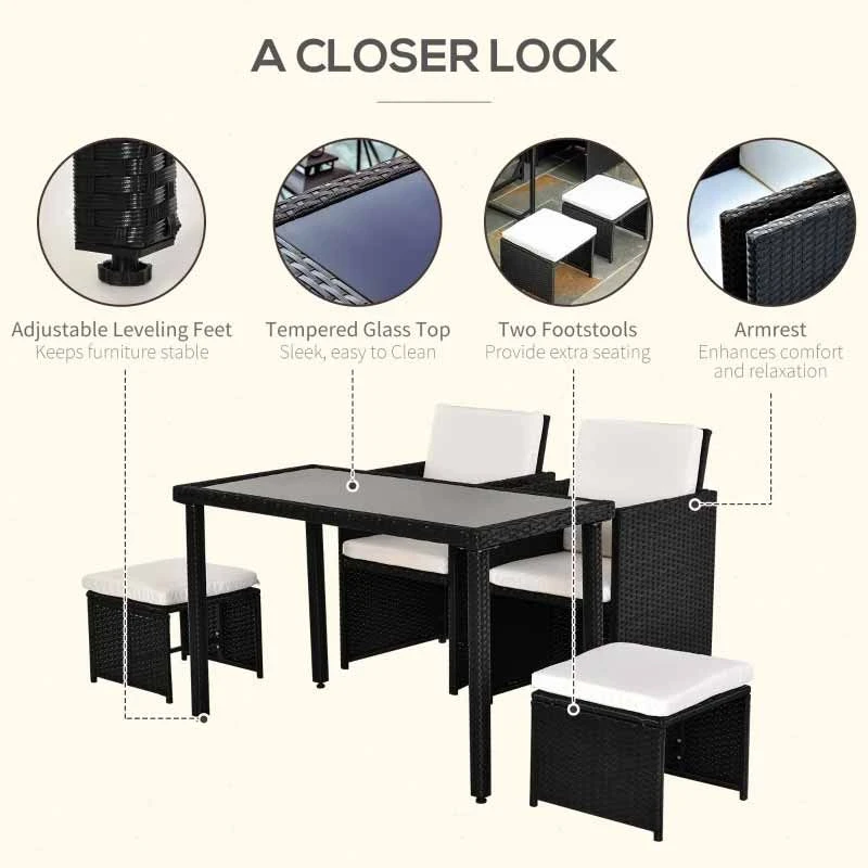 Outsunny 4-Seater Rattan Table & Chair Set - Black & Creamy White - 863-009BK 6 Outsunny 4-Seater Rattan Table & Chair Set - Black & Creamy White - 863-009BK - Image 6