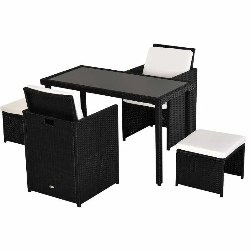 Outsunny 4-Seater Rattan Table & Chair Set - Black & Creamy White - 863-009BK 10 Outsunny 4-Seater Rattan Table & Chair Set - Black & Creamy White - 863-009BK - Image 10