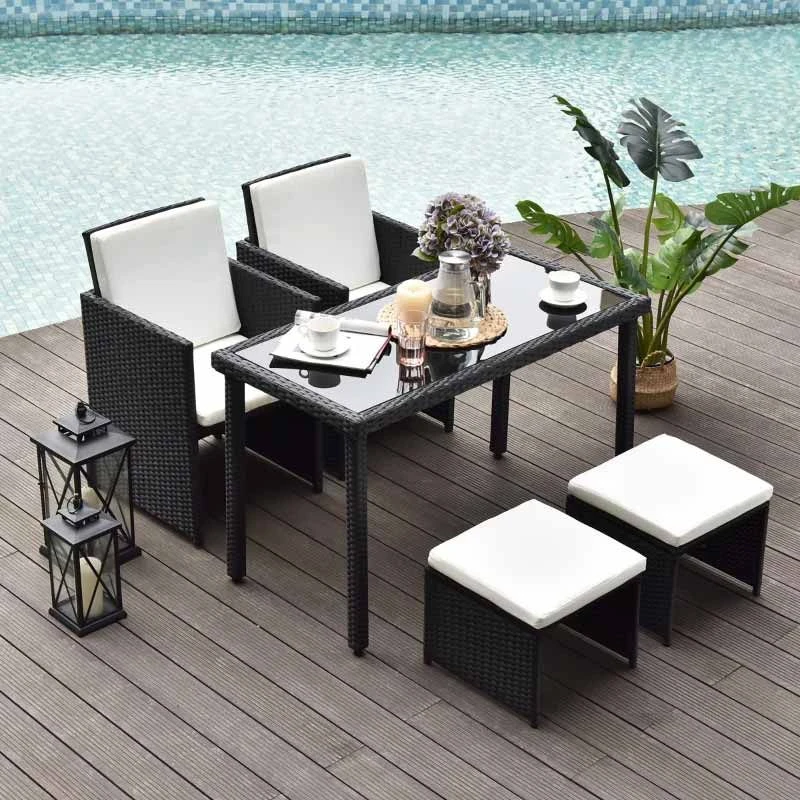 Outsunny 4-Seater Rattan Table & Chair Set - Black & Creamy White - 863-009BK 1 Outsunny 4-Seater Rattan Table & Chair Set - Black & Creamy White - 863-009BK